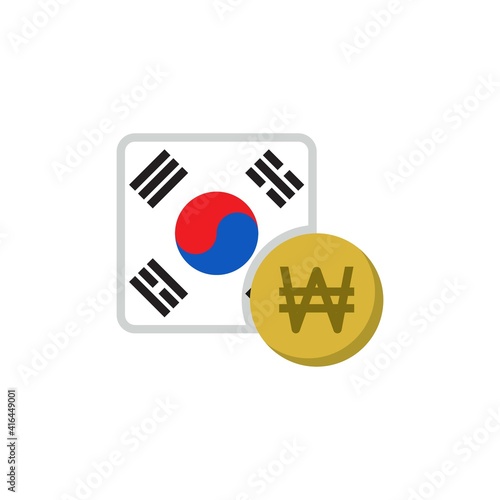 Free Download South Korea money and flag flat icon, vector sign, Won currency with flag colorful pictogram isolated on white. KOR money symbol, logo illustration. Flat style design - GFXLoad