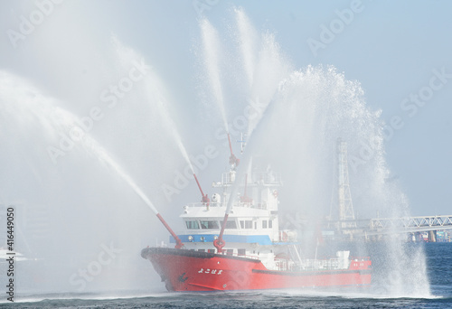 The Japanese fireboat spray is training