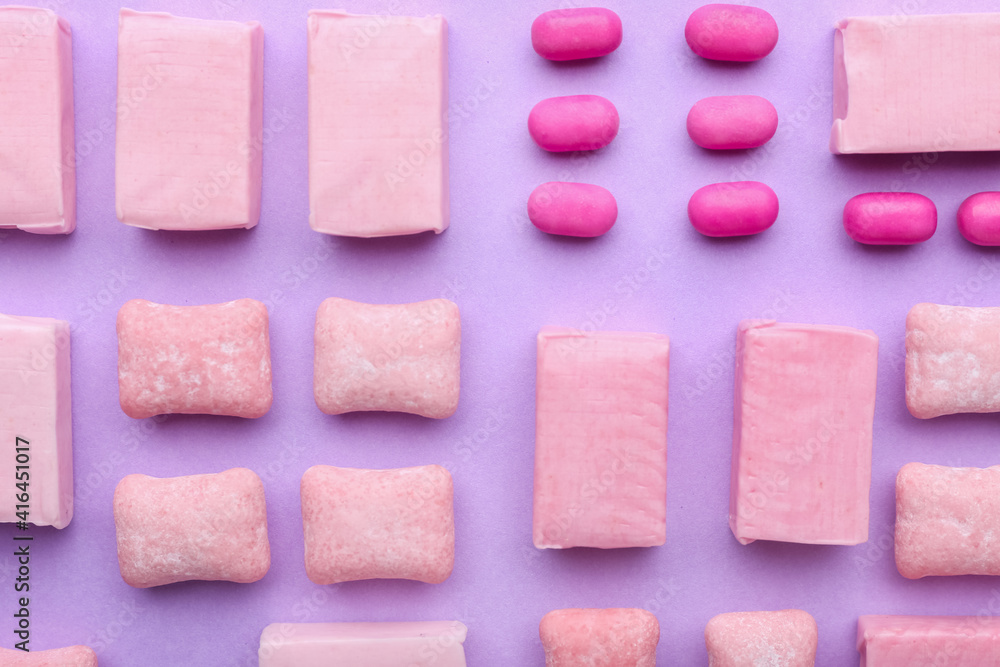Chewing gums on color background Chewing gums on color background