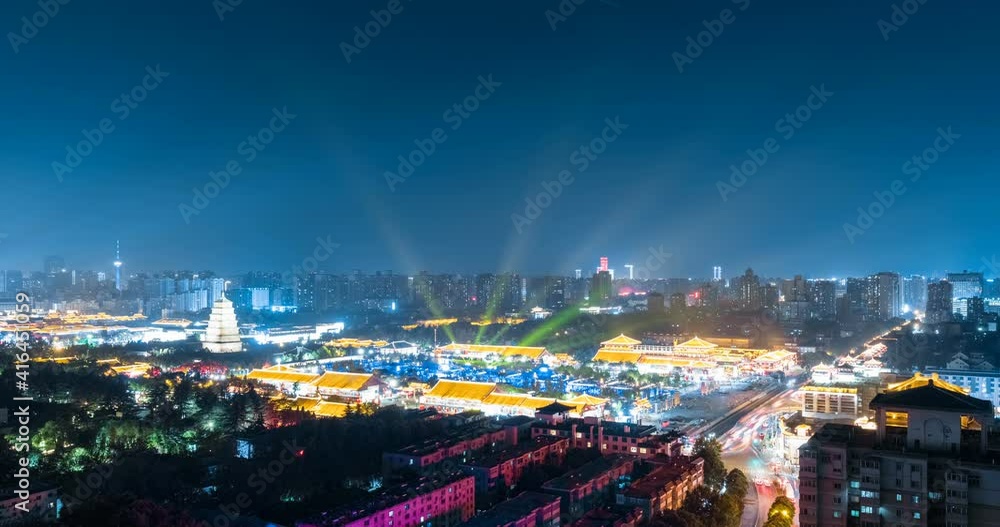 time lapse of the big wild goose pagoda, ancient city of the night, Xi'an city, Shaanxi province, China. time lapse of the big wild goose pagoda, ancient city of the night, Xi'an city, Shaanxi province, China.