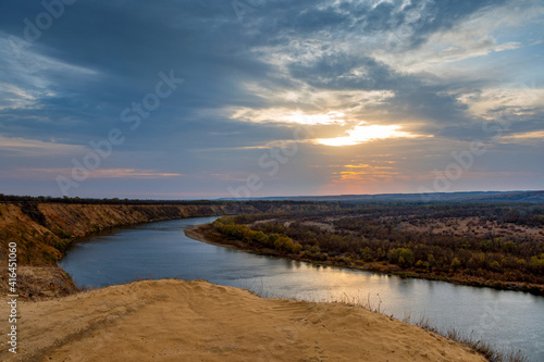 Aerial view of steppe and river Don in Russia. Beautiful autumn landscape