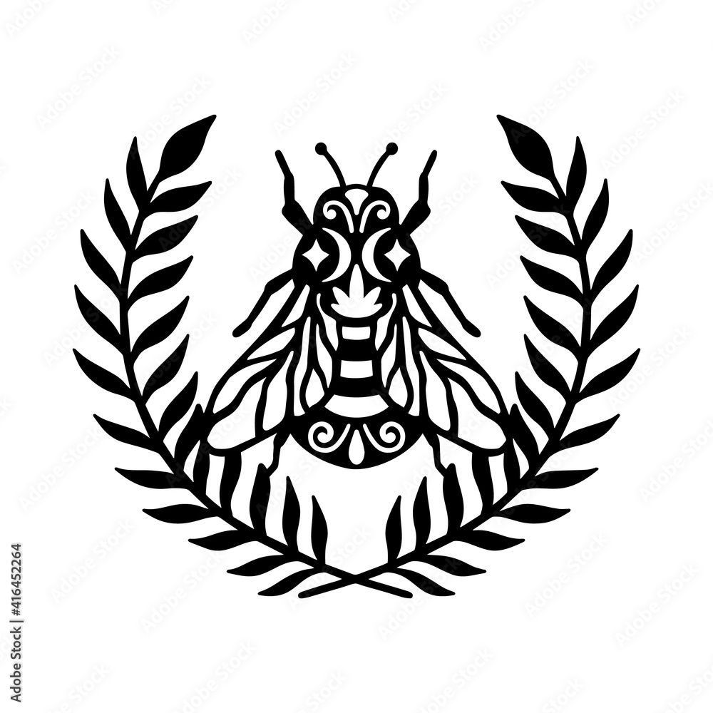 Obraz premium Bee wreath floral frame.Circle nature insect isolated in white background.