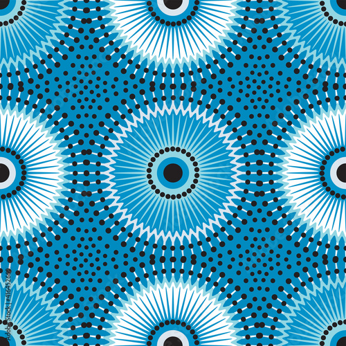 Seamless African Sunflower Pattern Design Blue for Fabric and Textile Print
