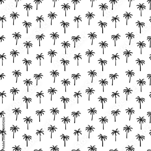 Black palm trees on the white background. Vector seamless pattern. Tropical illustration. Jungle foliage. © barberry
