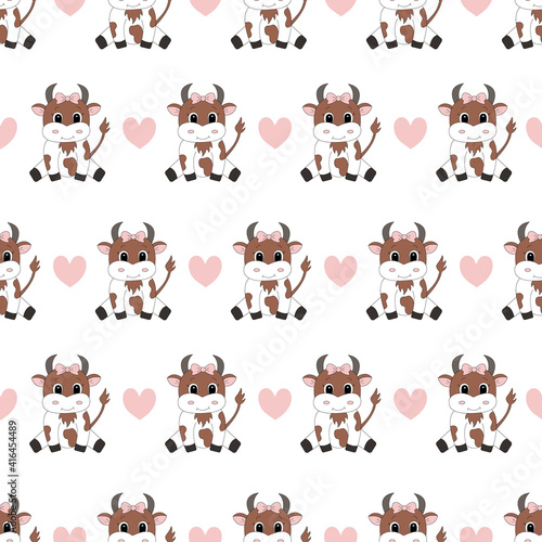 Fototapeta Naklejka Na Ścianę i Meble -  Cute cartoon cow. Vector illustration. Seamless pattern.