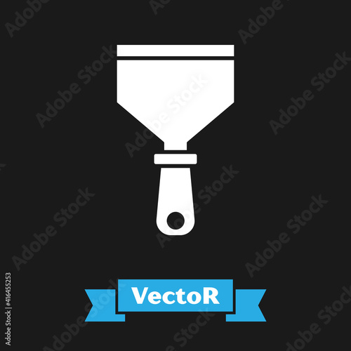 White Putty knife icon isolated on black background. Spatula repair tool. Spackling or paint instruments. Vector.