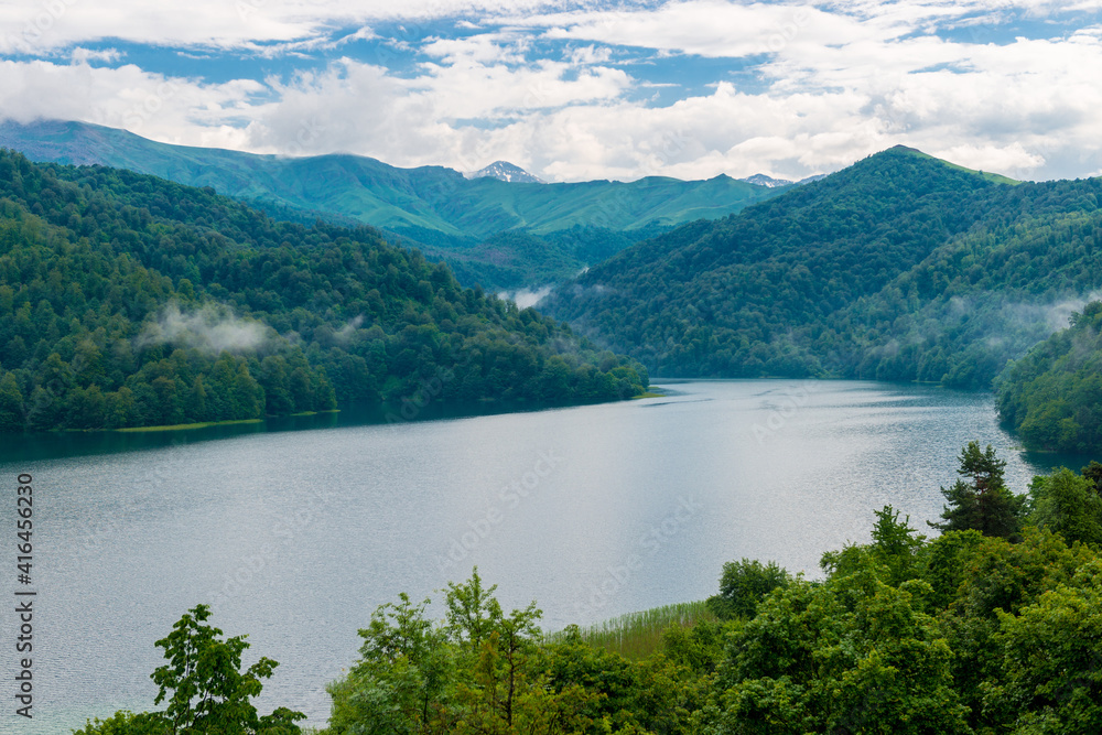 Obraz premium Azerbaijan, Goygol: Panoramic view landscape scenery on famous Lake near Ganja
