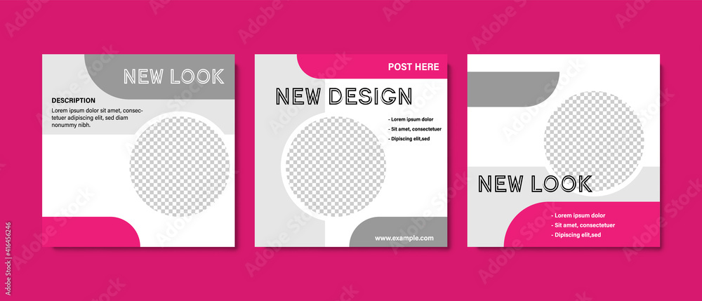 Simple clean social media templates vector magenta design, contrast color with rounded elements, abstract graphic for digital marketing, product offer, business layouts facebook and instagram Simple clean social media templates vector magenta design, contrast color with rounded elements, abstract graphic for digital marketing, product offer, business layouts facebook and instagram