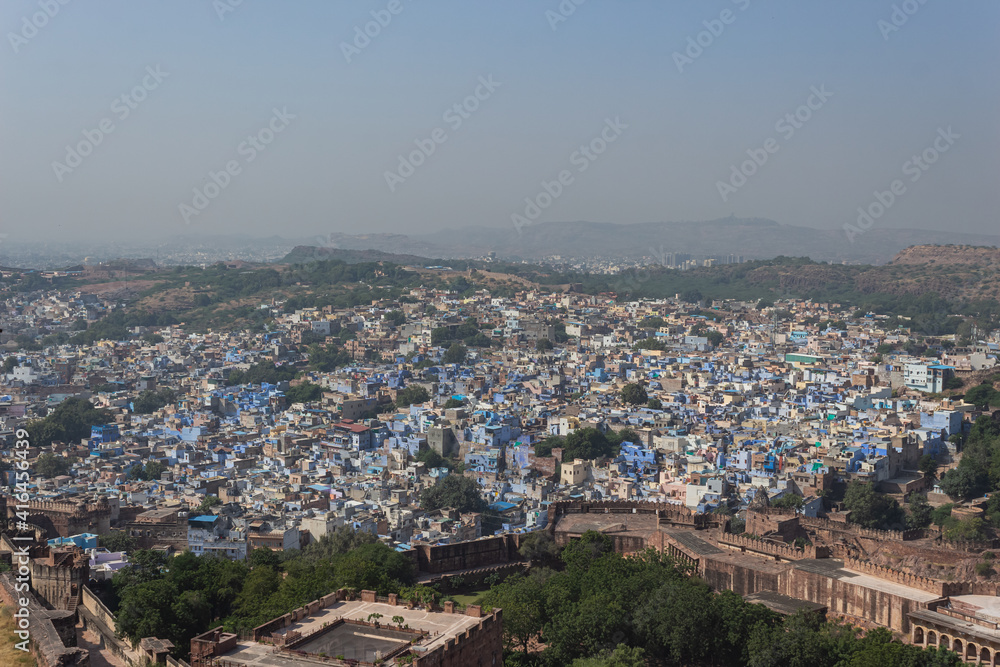 View of  old Jodhpur City, also known as Blue City from the top, Mehrangarh or Mehran Fort Jodhpur, Rajasthan, India