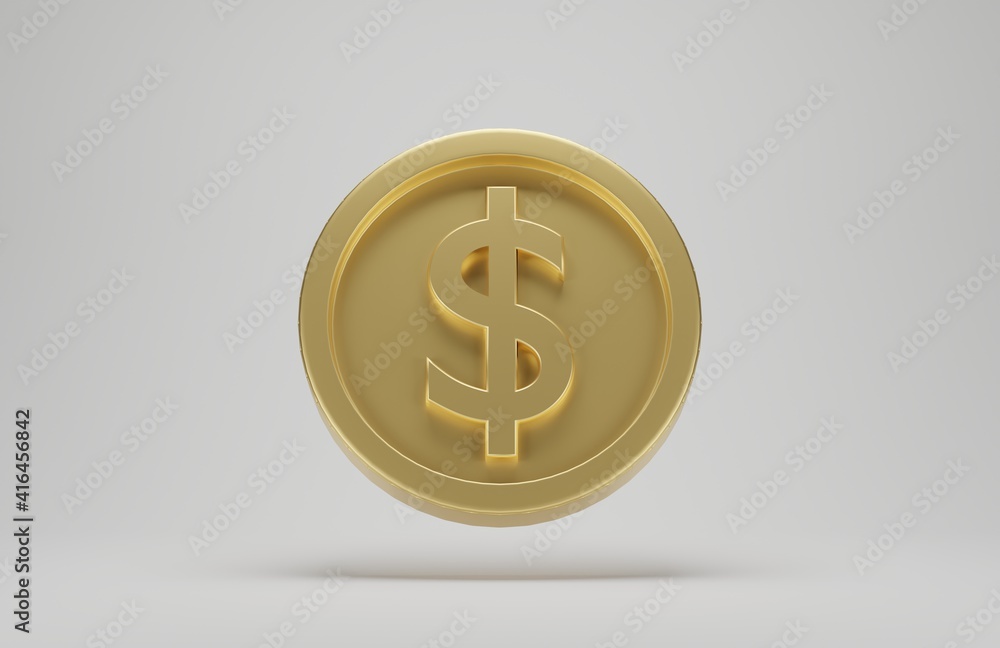 Gold coin with dollar sign on white background. 3d rendering. Gold coin with dollar sign on white background. 3d rendering.