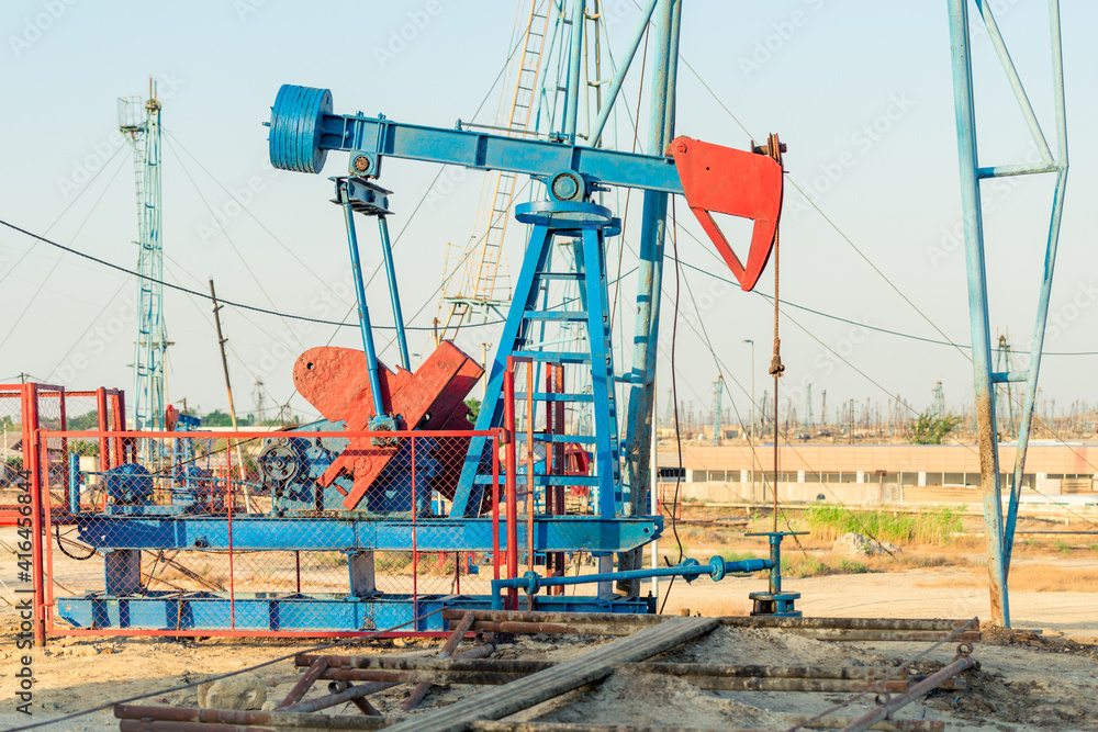 Pumping unit as the oil pump installed on a well. Equipment of oil fields Azerbaijan
