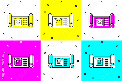 Set Robot blueprint icon isolated on color background. Vector.