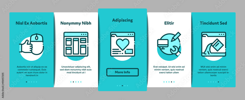 Web Design Development Onboarding Mobile App Page Screen Vector. Creative Web Design Studio Tool And Settings, Error Message And Filtering Data Illustrations Web Design Development Onboarding Mobile App Page Screen Vector. Creative Web Design Studio Tool And Settings, Error Message And Filtering Data Illustrations
