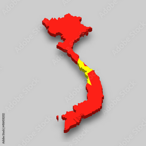 3d isometric Map of Vietnam with national flag.