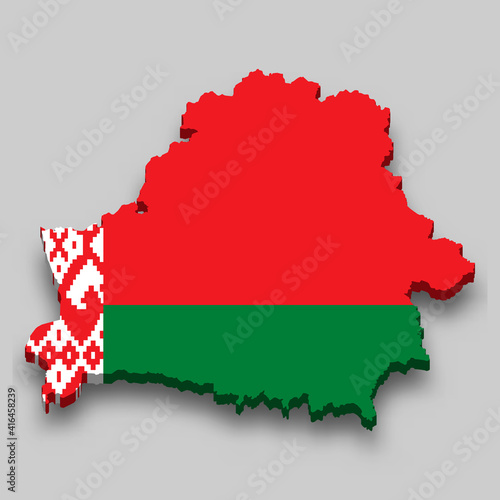 3d isometric Map of Belarus with national flag. photo