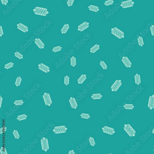 Green Hotdog sandwich icon isolated seamless pattern on green background. Sausage icon. Fast food sign. Vector.