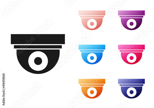 Black Security camera icon isolated on white background. Set icons colorful. Vector.
