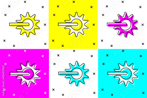 Set Cowboy horse riding spur for boot icon isolated on color background. Vector.