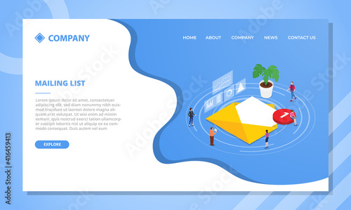 mailing list concept for website template or landing homepage design with isometric style