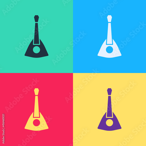 Pop art Musical instrument balalaika icon isolated on color background. Vector.