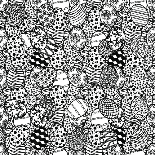 vector seamless easter pattern featuring decorated eggs in black and white