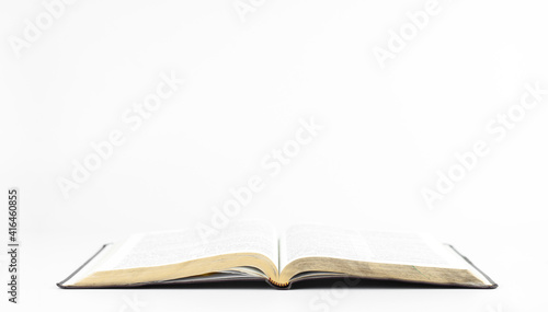 Open book holy bible on a white background. Scripture