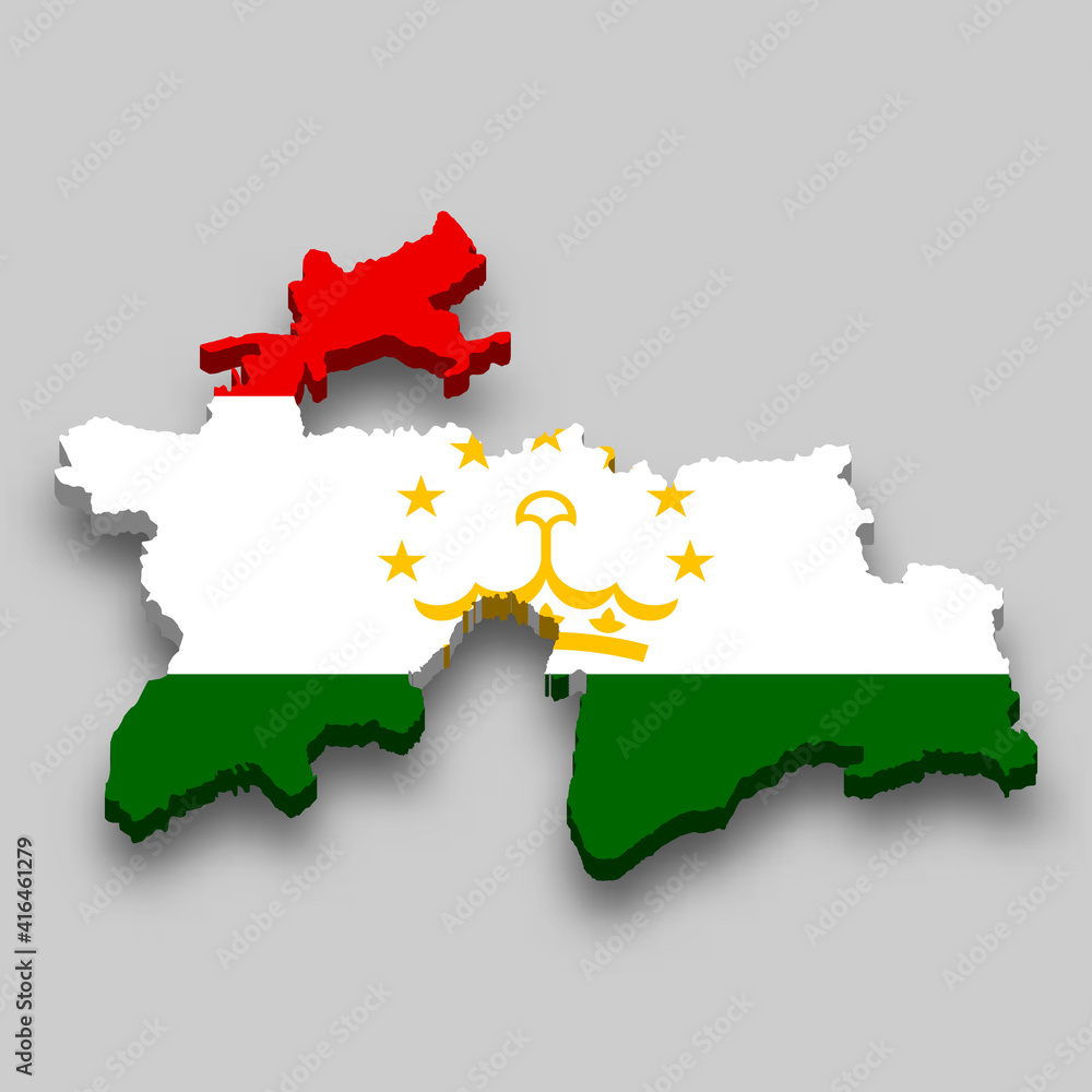 Fototapeta premium 3d isometric Map of Tajikistan with national flag.