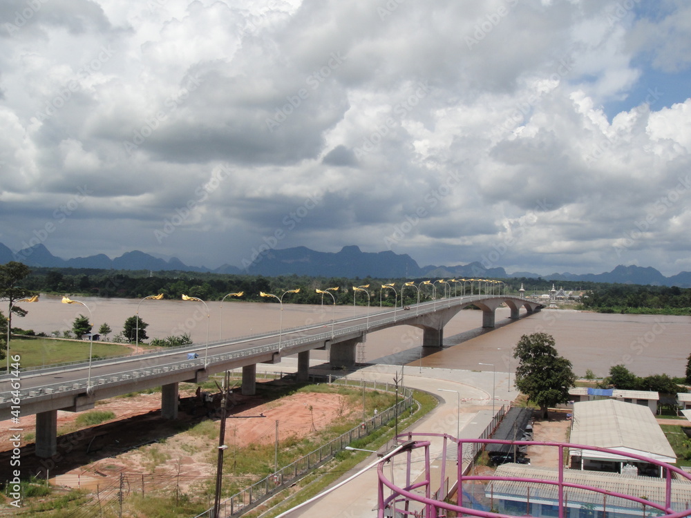 Fototapeta premium Construction of a bridge across the Mekong River 3, Thailand and Laos