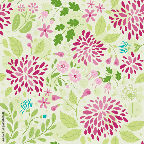 Spring flowers, garden - Seamless pattern in a flat style. Spring mood. Vector Background for fabric, textile, wallpaper, poster, web site, card, gift wrapping paper 