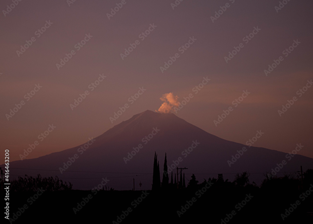 Purple Popocatépetl volcano
