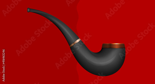 Smoking pipe realistic. 3D vector illustration on red background.
