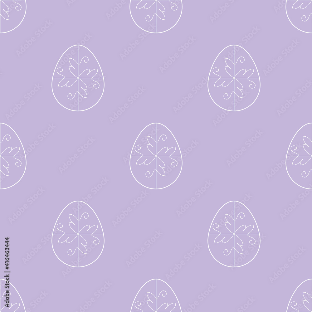 Happy Easter pattern. Easter pastel light purple background. Easter eggs whith traditional ornaments. Printable for scrapbooking, paper, greeting cards, paper, napkins on the table.