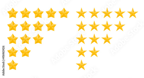 Five star rating. 3D vector illustration isolated on white.