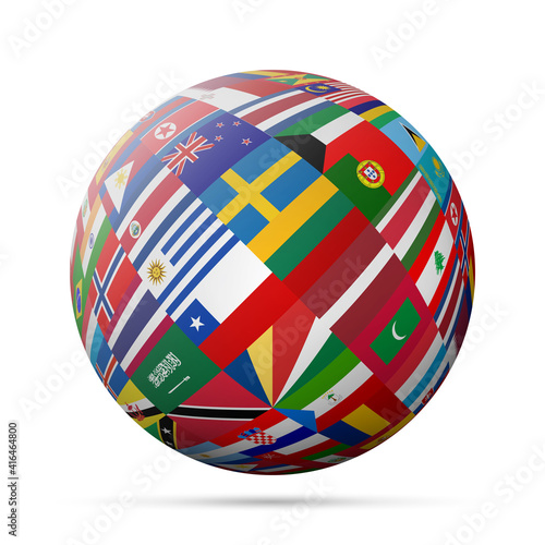 Flags globe. 3D vector illustration isolated on white.