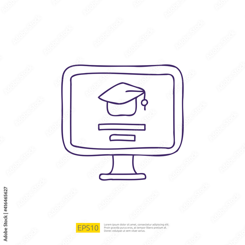 online learning doodle icon for education and back to school concept. e-learning stroke line sign symbol vector illustration online learning doodle icon for education and back to school concept. e-learning stroke line sign symbol vector illustration