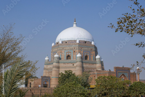 Landscape view of beautiful ancient Shah Rukn-e-Alam sufi mausoleum and shrine, a historic landmark of medieval islamic architecture in Multan, Punjab, Pakistan photo
