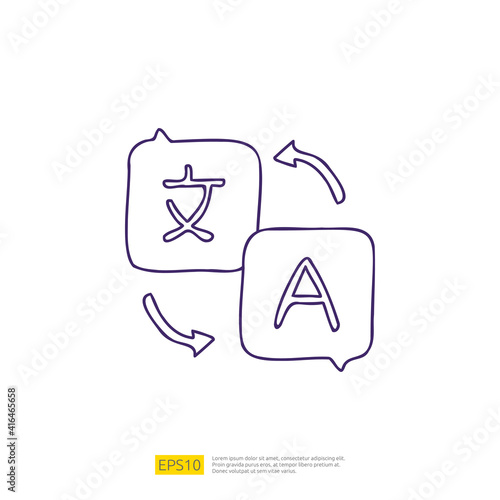 translate doodle icon for education and back to school concept. stroke line sign symbol vector illustration