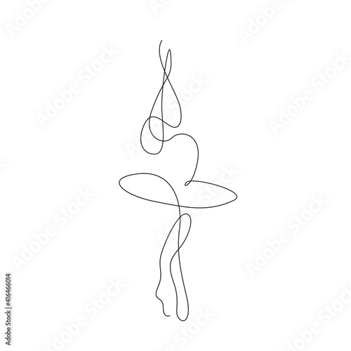 Ballerina Minimalist One Line Drawing. Woman Dance Contour Illustration. Ballet Modern Minimalist Drawing. Woman Ballerina One Line Illustration. Vector EPS 10