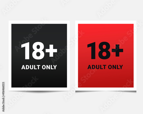 18 plus sign on square frame. Warning only for 18 years and ove. Eighteen years over. Adult only. Illustration vector