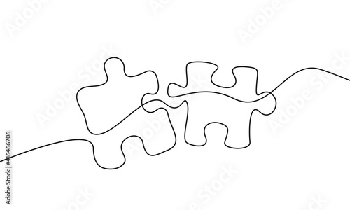 Continuous One Line Drawing of Puzzle Black Sketch on White Background. Puzzle Simple One Line Illustration. Line Art Abstract Business Concept. Minimalist Contour Drawing. Vector EPS 10
