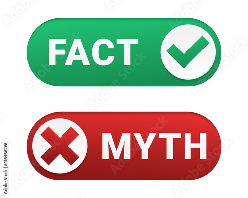 Facts myths sign symbol. Concept of thorough fact-checking or easy compare evidence. Illustration vector