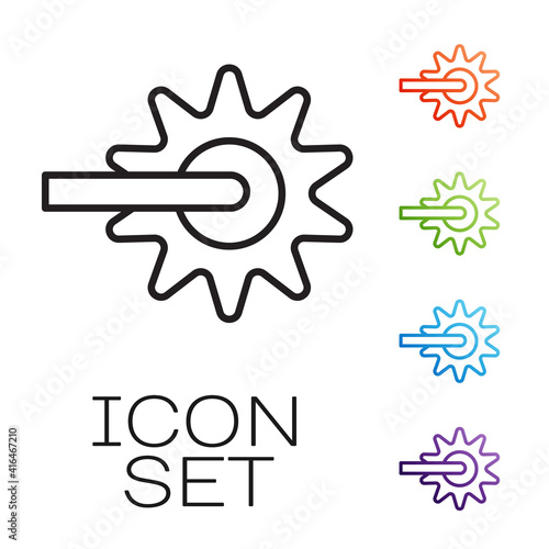 Black line Cowboy horse riding spur for boot icon isolated on white background. Set icons colorful. Vector.