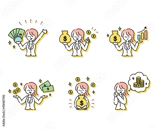 スーツの女性とお金のポジティブなイメージ（ドル）