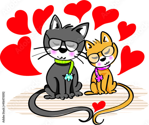 vector cartoon cats lover fall in love with glasses