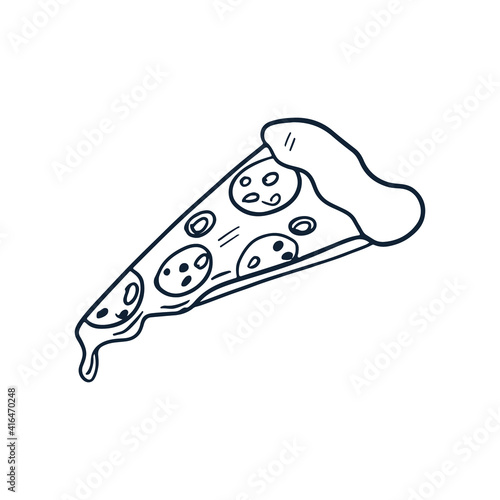 A slice of pizza in the style of doodle illustration isolated on white background