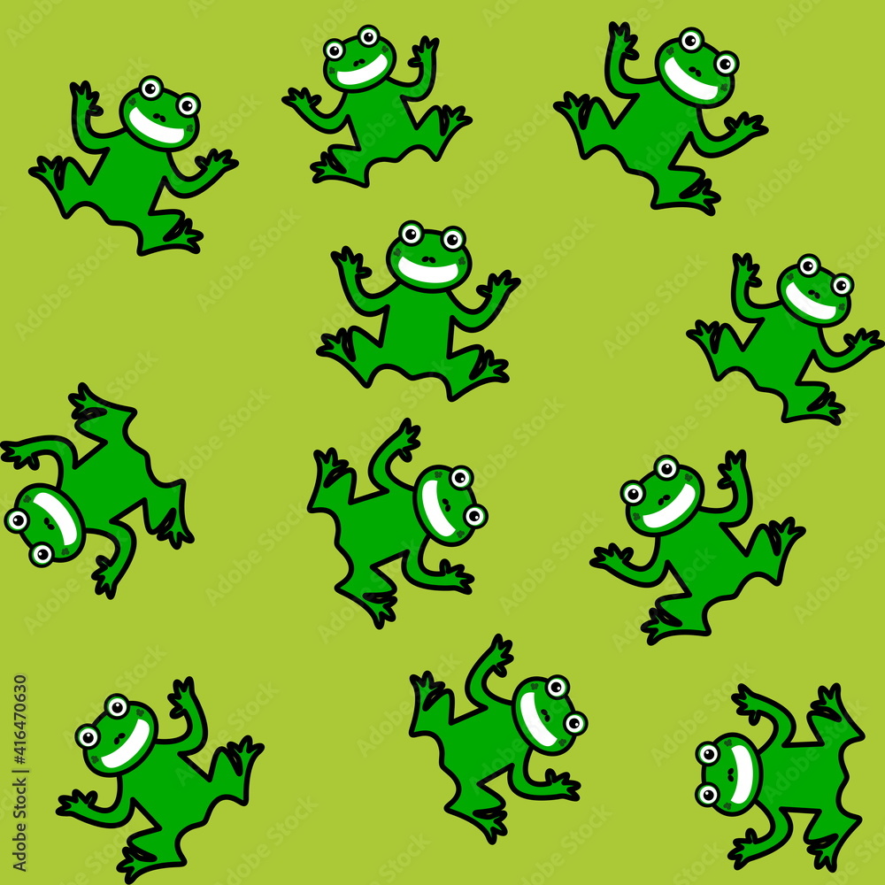 Fototapeta premium smiling frog pattern on green background for gift wrap paper