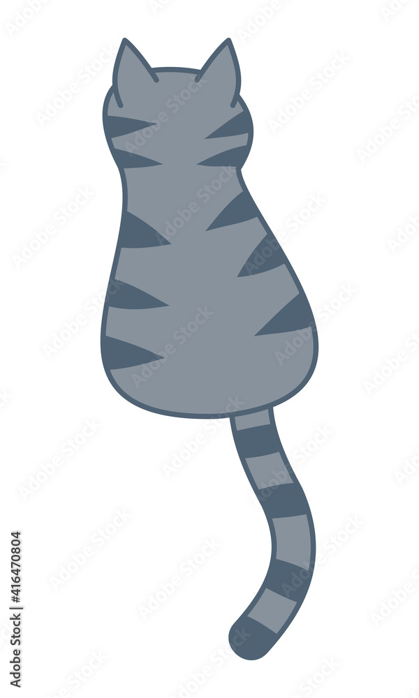 a gray cat from the back with stripe on the fur a gray cat from the back with stripe on the fur