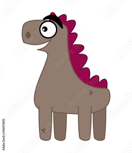 a creature with a mixture of prehistoric horse and happy pony with purple mane