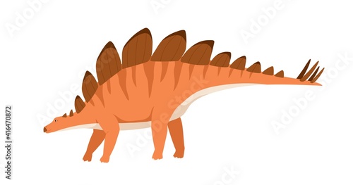 Profile of stegosaurus dino with spikes and plates on back and tail. Extinct dinosaur of ancient jurassic period. Prehistorical character. Flat cartoon vector illustration isolated on white background
