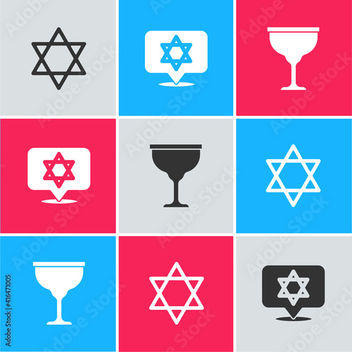 Set Star of David, and Jewish goblet icon. Vector.